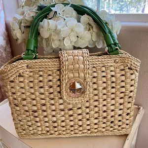 KATE SPADE Jackie Darlington Purse Straw & Green Leather ☘️♠️